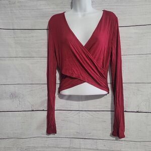 Women's Long Sleeves Wrap Crop Top Medium